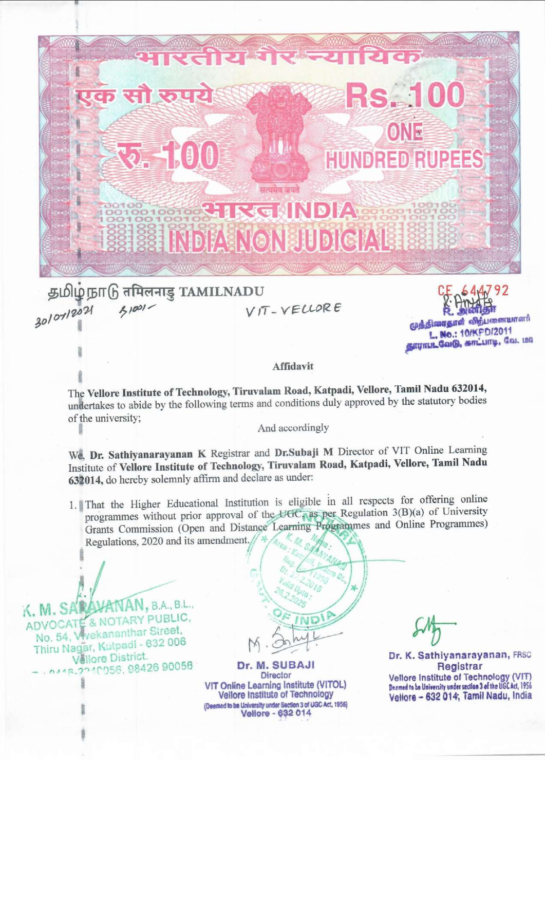 Affidavit document page 1