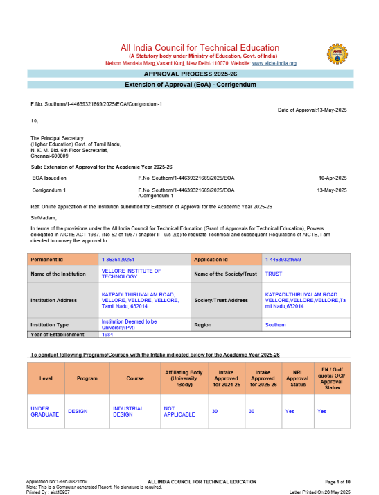 AICTE approval document page 1