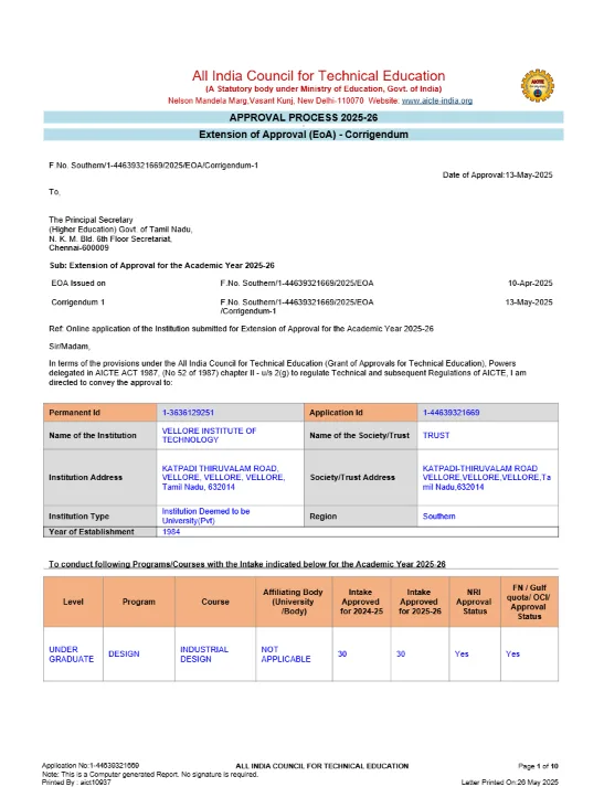 AICTE approval document page 1