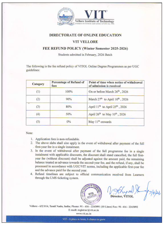 Fee Refund Policy document
